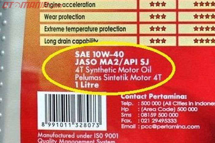 Contoh kode SAE yang ada di kemasan oli motor.