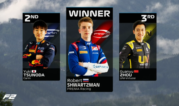 Tiga besar pembalap yang finish di race 1 F2 Stiria hari Sabtu (11/7/2020)