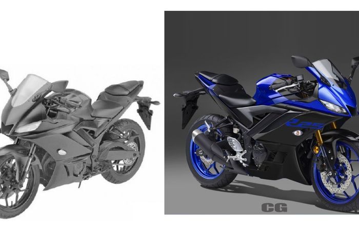 Desain paten Yamaha R25 facelift sebelum dan setelah diberi warna
