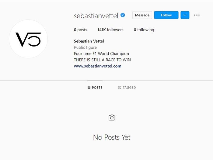 Tangkapan layar halaman profil akun Instagram Sebastian Vettel