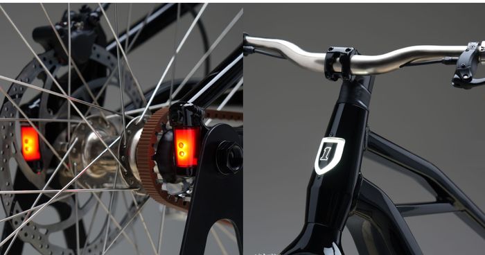 Bagian depan terdapat emblem yang bisa menyala, di belakang ada lampu berwarna merah