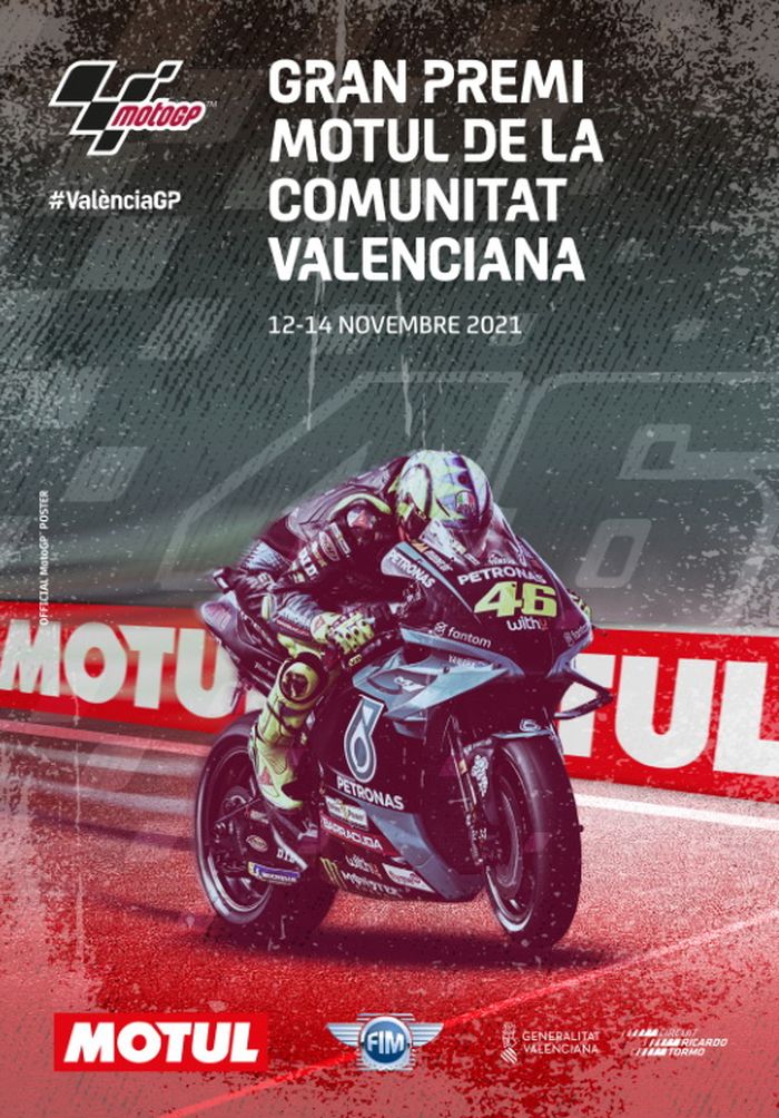 Poster MotoGP Valencia 2021 yang memuat gambar Valentino Rossi