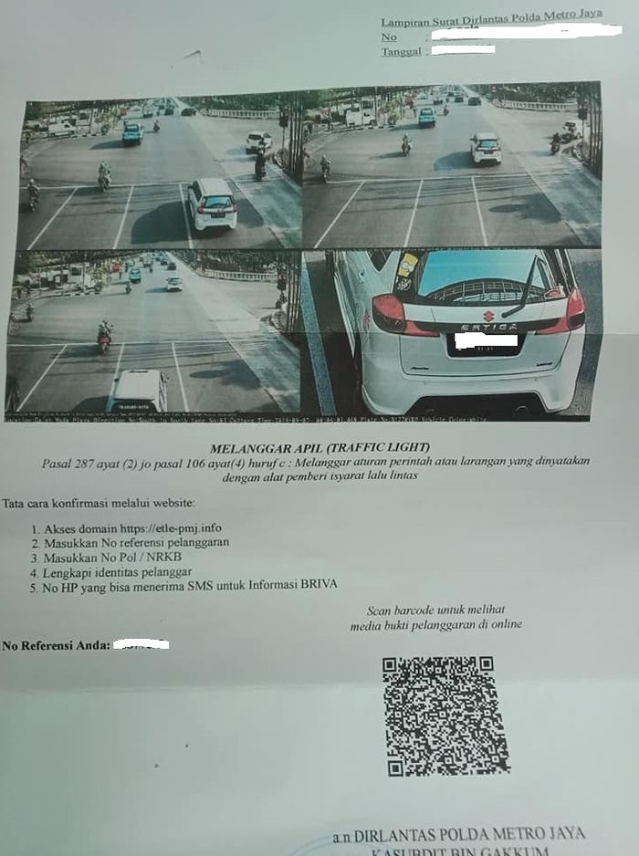 Isi dari surat tilang elektronik yang dikirimkan ke Riki Reando