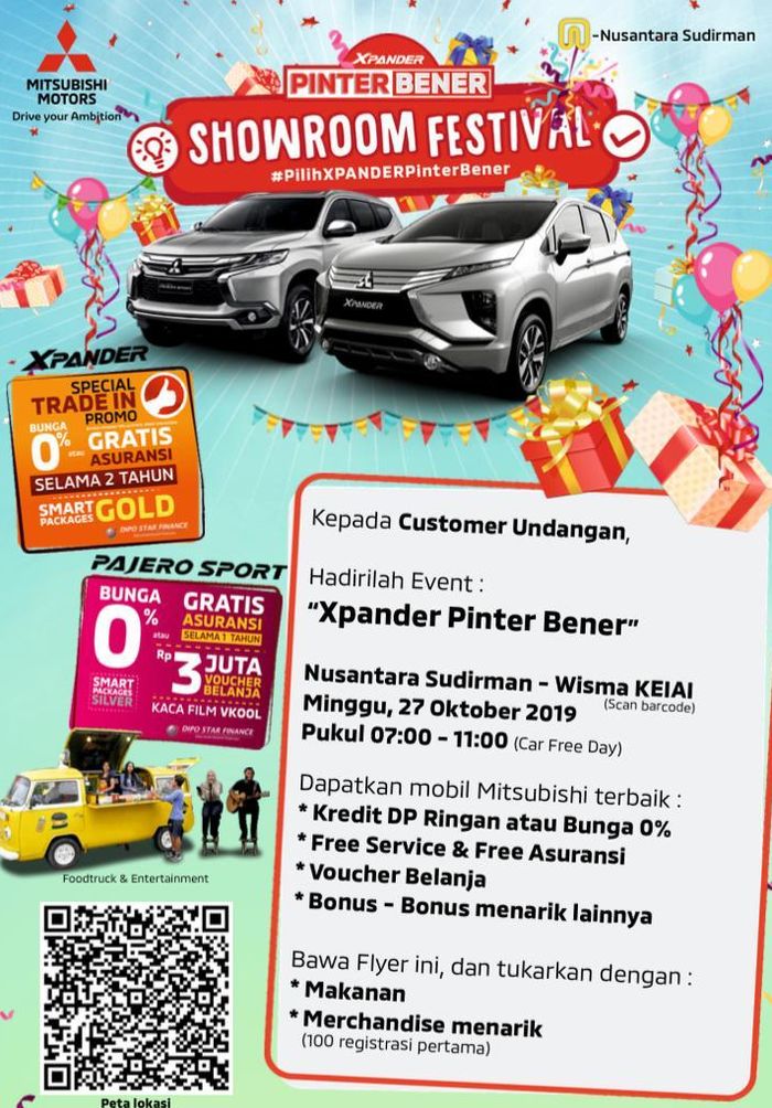 Flyer Xpander Pinter Bener Showroom Festival di Nusantara Mitsubishi Sudirman akhir pekan ini.