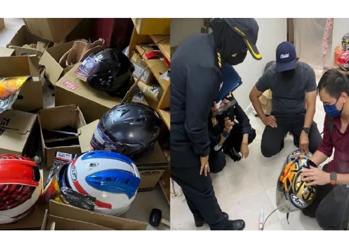 Helm KW alias palsu yang disita pihak berwenang Malaysia