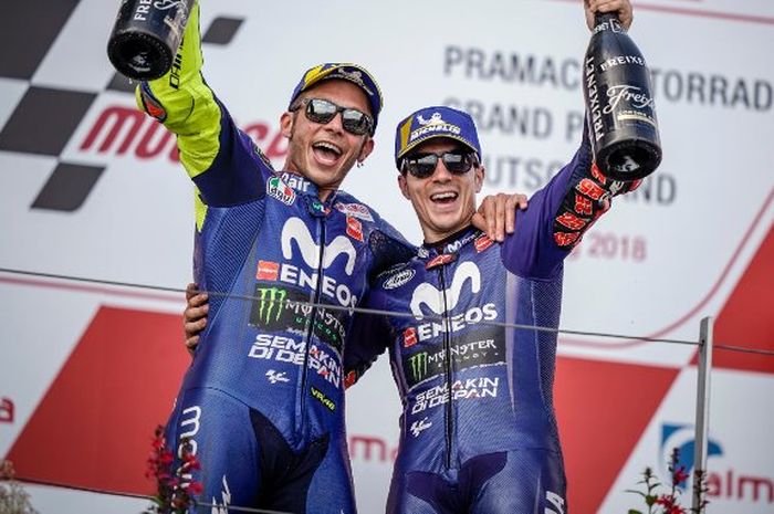 Selebrasi Valentino Rossi dan Maverick Vinales podium 2 dan 3 di MotoGP Jerman, (15/7/2018)