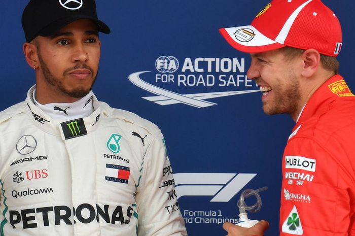 Lewis Hamilton dan Sebastian Vettel di GP F1 Spanyol