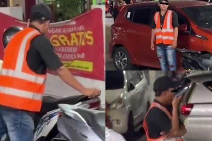 Tukang parkir liar di depan minimarket panas dingin sampai salah tingkah. Efek kena sindir pihak minimarket