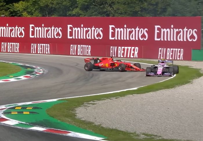 Saat Vettel hendak kembali ke lintasan Lanc Stroll hambir menabrak pembalap asal Jerman tersebut.