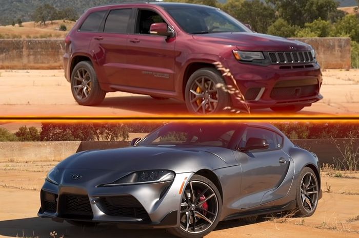 Jeep Grand Cherokee Trackhawk diadu kencang melawan Toyota GR Supra yang sudah di-tune up di ajang drag race.