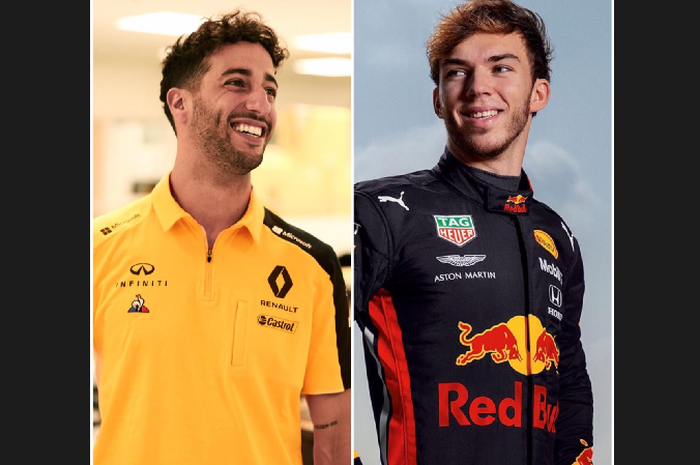 Pembalap tim Renault Daniel Ricciardo dan Pierre Gasly pembalap tim Red Bull
