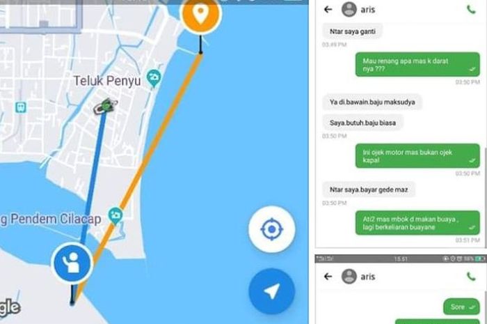 Chat seorang driver Ojol yang mendapat pesanan dari orang yang diduga napi Nusakambangan