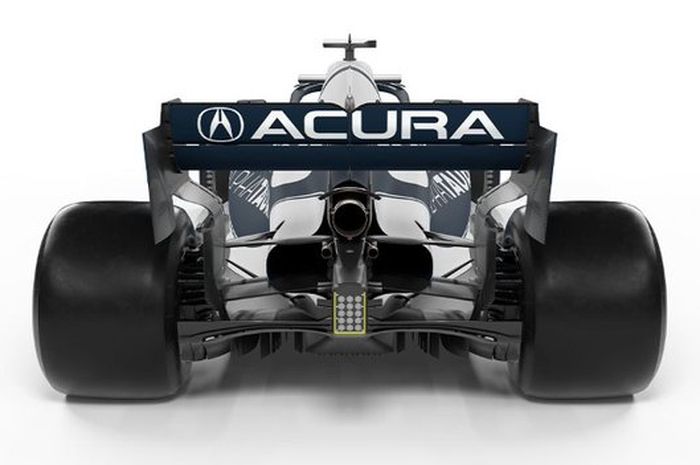 Nama Acura hadir di sayap belakang mobil tim AlphaTauri pada F1 Amerika 2021