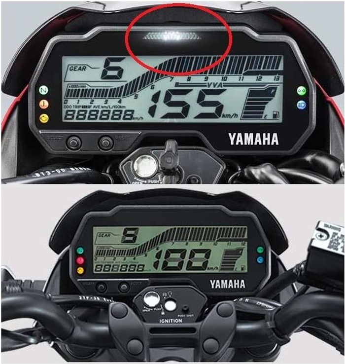 Perbedaan fitur di panel instrumen Vixion R dan Vixion standar