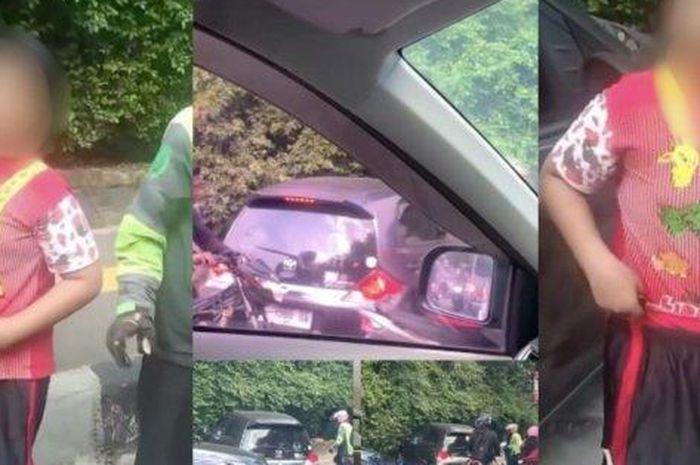 Bocil bawa Honda Brio di jalan raya berujung nyangkut di atas trotoar