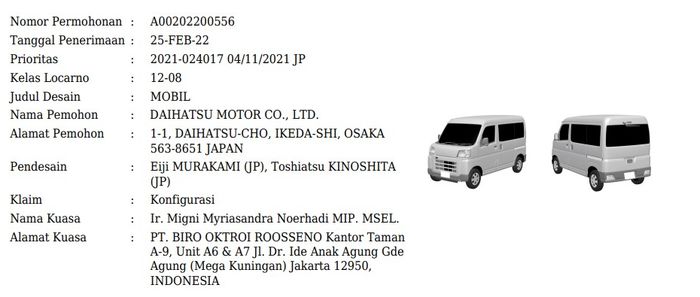 Tangkapan gambar paten sebuah mini van yang diduga Daihatsu Hijet reborn di DJKI