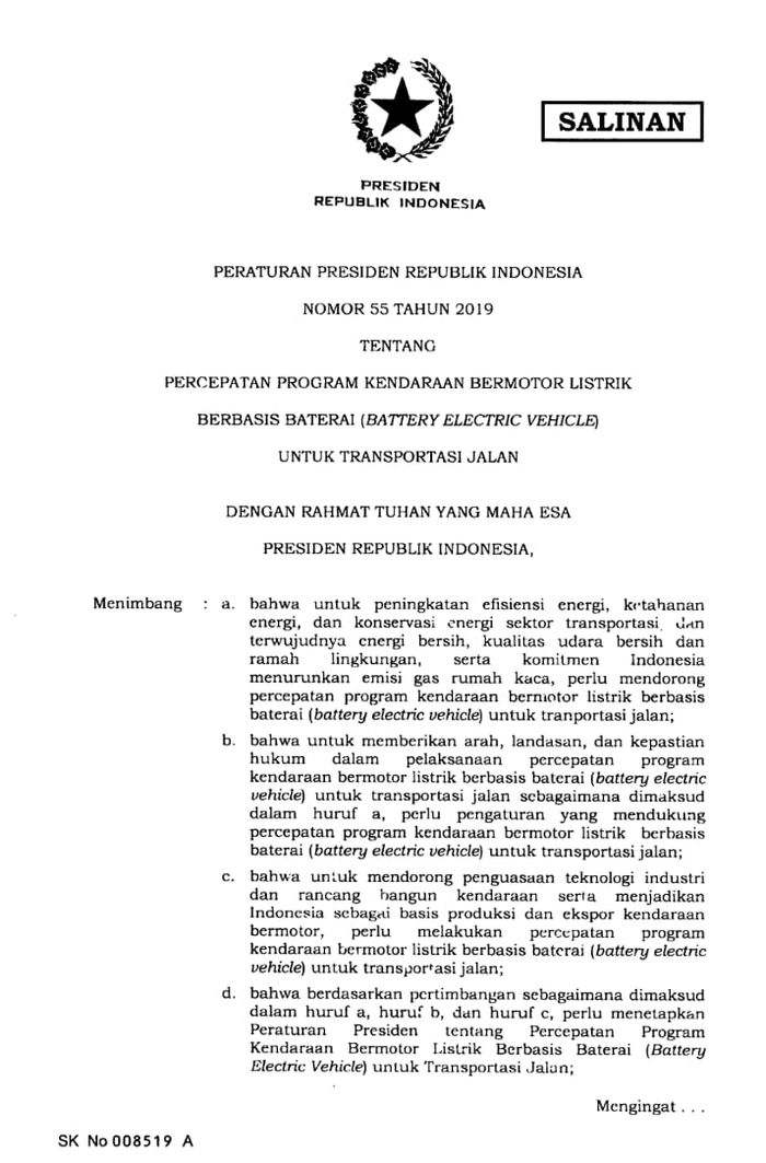 Peraturan Presiden Tentang Kendaraan Listrik