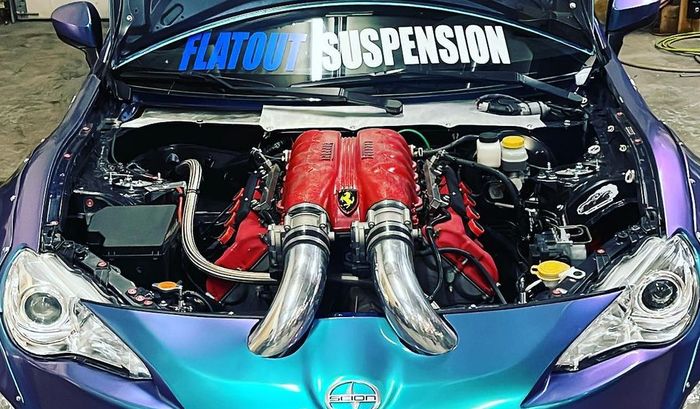 Mesin F136 V8 milik Maserati terpasang di engine bay modifikasi Toyota 86 bunglon