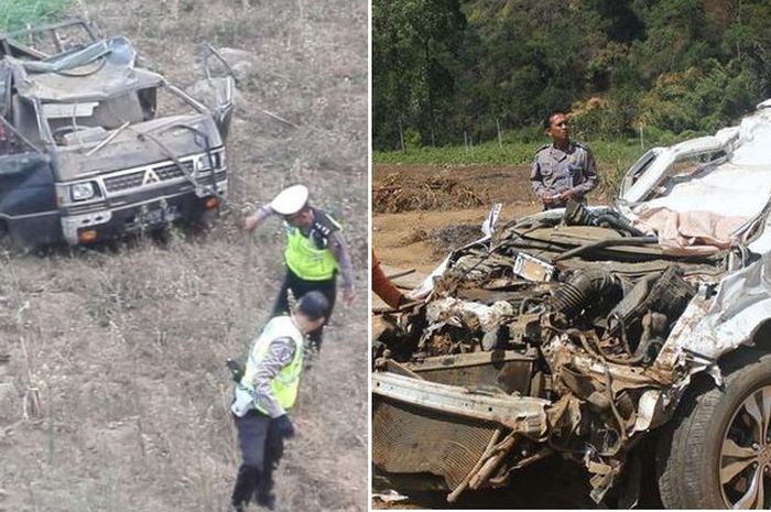 Mitsubishi L300 dan HOnda CR-v V ringsek usai terjun dari jurang Sarangan