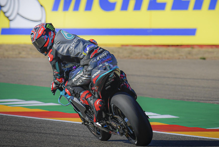 Fabio Quartararo saat balapan di MotoGP Aragon 2020.