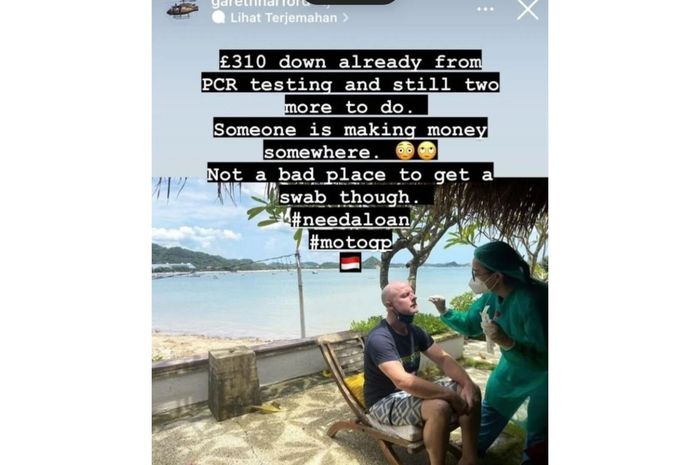 Ini dia Instagram story yang menyebut tes PCR seharga Rp 6 juta saat ia berada di Lombok untuk bertugas pada tes MotoGP Mandalika