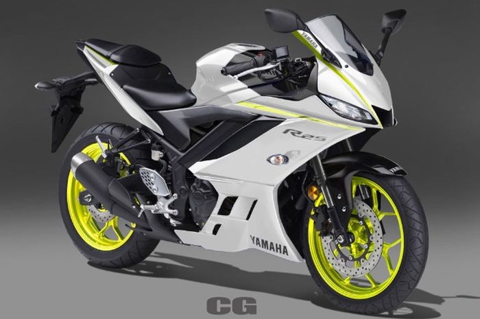 Warna putih dengan aksen kuningmenyala ini mirip dengan Yamaha R125 facelift