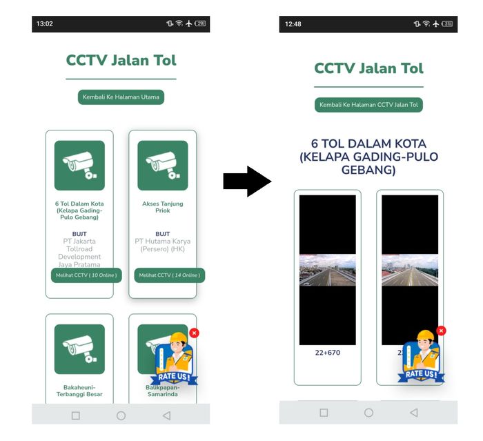 Pilihan lokasi CCTV bisa langsung dipilih untuk mengaksesnya