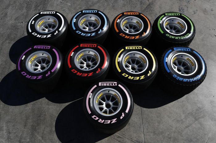 Berbagai jenis kompon ban Pirelli spek 2018 untuk balap F1
