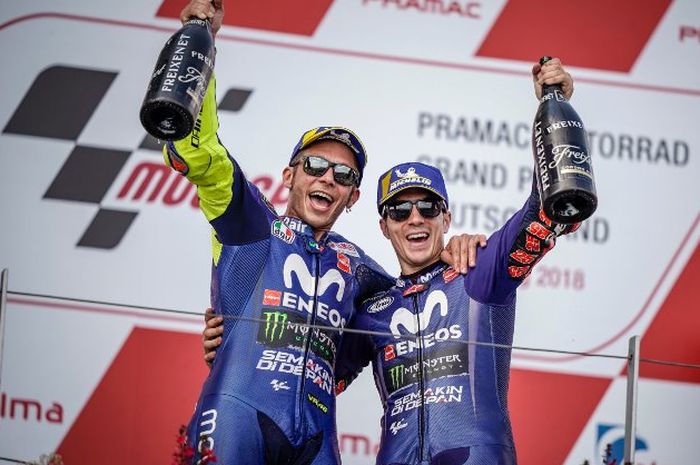 Selebrasi Valentino Rossi dan Maverick Vinales podium 2 dan 3 di MotoGP Jerman, (15/7/2018)