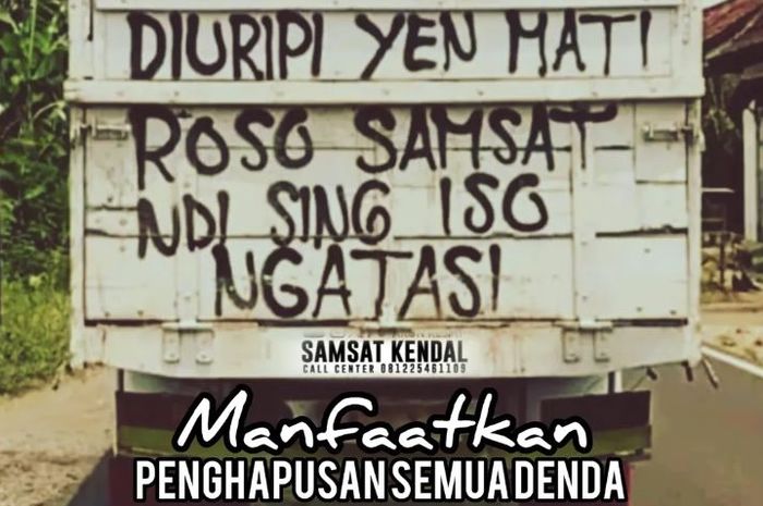 Meme di bak truk yang diunggah akun Instagram Samsat Kendal menjadi ajakan taat bayar pajak kendaraan