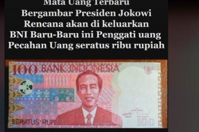 Postingan uang kertas Rp 100 bergambar Presiden Jokowi