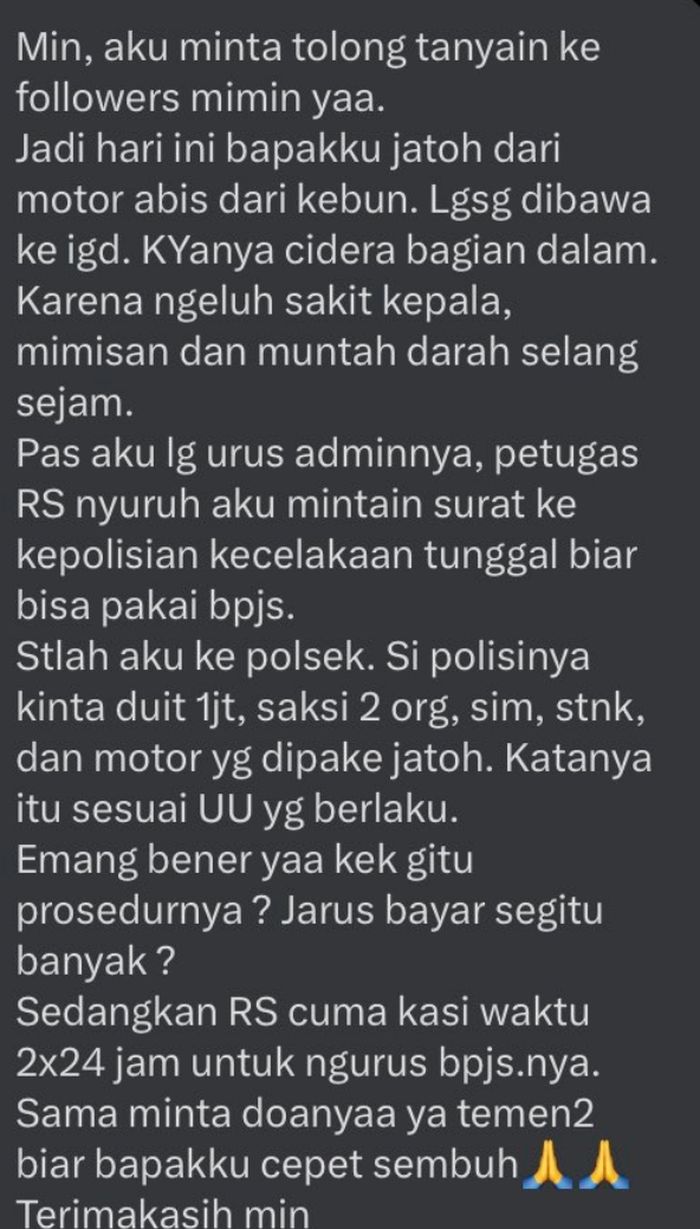 Netizen yang orang tuanya alami kecelakan