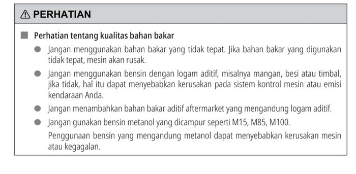Perhatian tentang kualitas bahan bakar