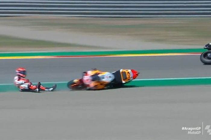 Marc Marquez kecelakaan saat menjalani FP2 MotoGP Aragon 2021 hari Jumat (10/9)