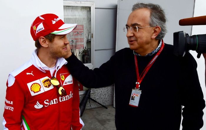 Sergio Marchionne dengan pembalap F1 tim Ferrari, Sebastian Vettel
