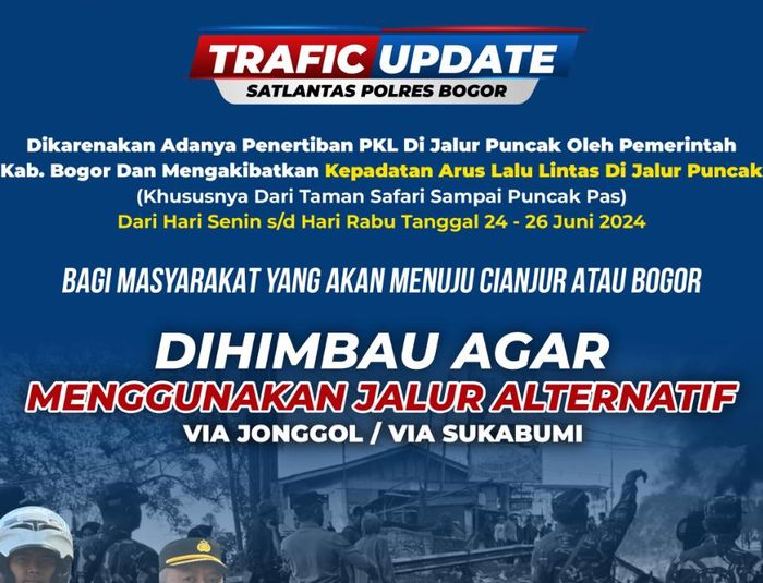Traffic update bagi pengendara yang ingin lewat jalur puncak