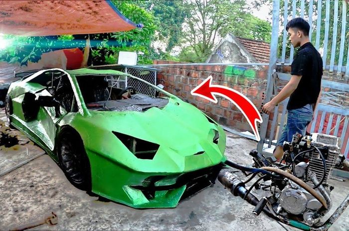 Replika Lamborghini Aventador berbodi kardus plus pakai mesin motor