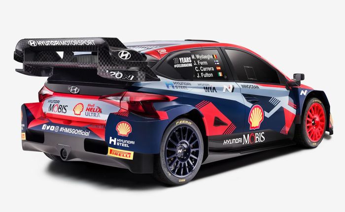 Penampakan aerodinamika bagian belakang dan samping mobil reli Hyundai i20 N Rally1 untuk WRC 2023