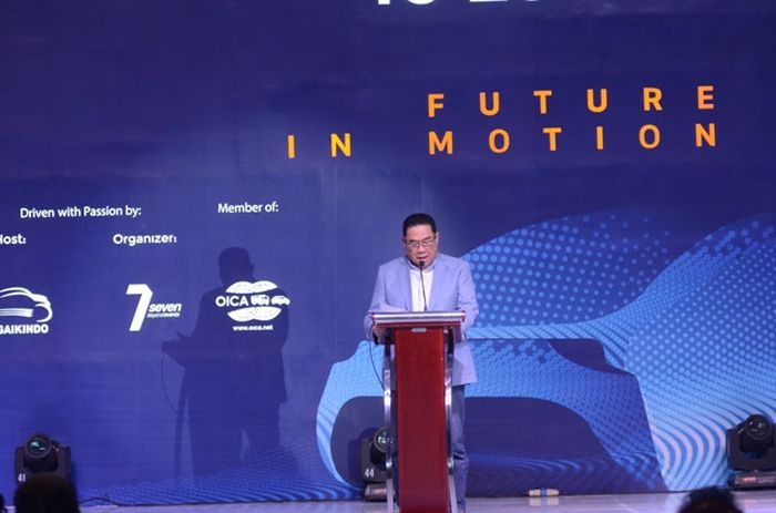 Rizwan Alamsjah, Ketua Penyelenggara Pameran GIIAS 2019 menyampaikan sambutan pada acara Exhibitor&rsquo;s Night yang menandai selesainya gelaran otomotif terbesar di Indonesia.