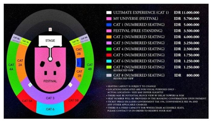 Daftar harga tiket Coldplay