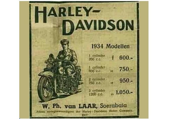 Daftar harga Harley-Davidson model 1934 diunggah akun Facebook Andri Van Der Mayde ke grup KENDARAAN UMUM DAN MILITER ZAMAN DULU (OLD VEHICLES)