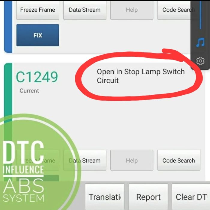 Saat discan oleh tim Masmun Sukses Motor, muncul kode error yang menginformasikan terjadi oper circuit pada stop lamp