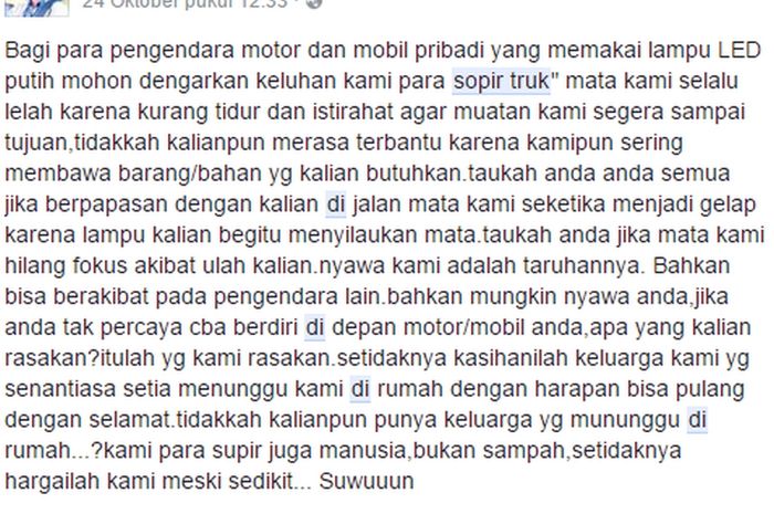 Curhat sopir truk soal lampu LED Putih yang tak sesuai aturan