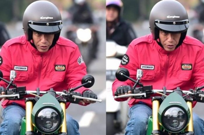 Style Jokowi saat riding naik Kawasaki W175 kustom