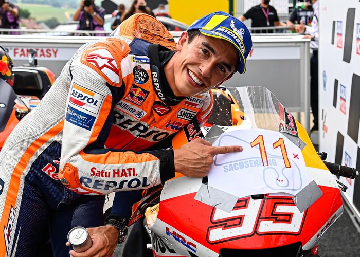 Kemenangan Marc Marquez di MotoGP Jerman 2021 seakan menjadi obat pelipur lara bagi tim Honda