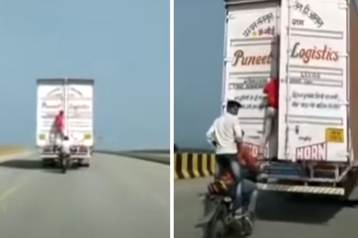 tangkapan layar video bajing loncat beraksi di jalan tol kawasan Madya Panesh, India