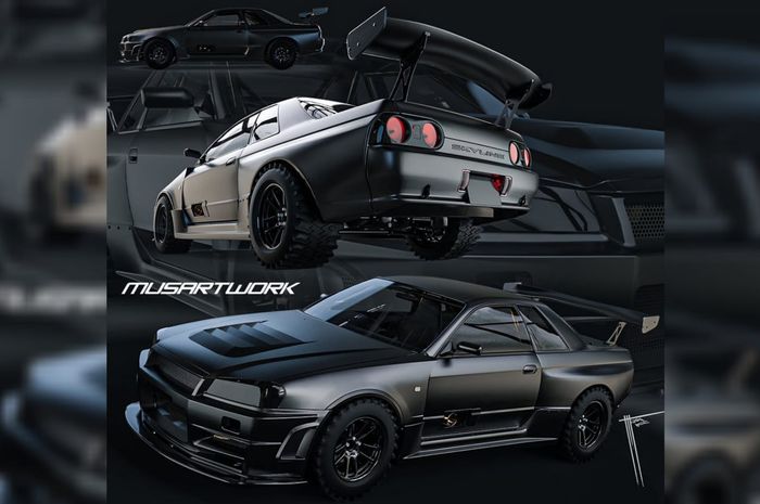 Modifikasi digital Batmobile JDM berbasis Nissan Skyline GT-R R32