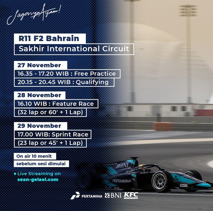 Jadwal seri ke-11 F2 Bahrain 2020 waktu Indonesia Bagian Barat (WIB)