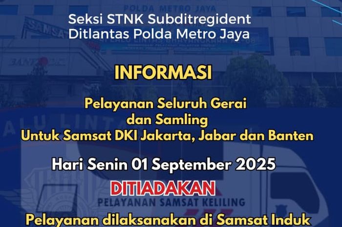 Pelayanan seluruh gerai dan samling samsat ditiadakan