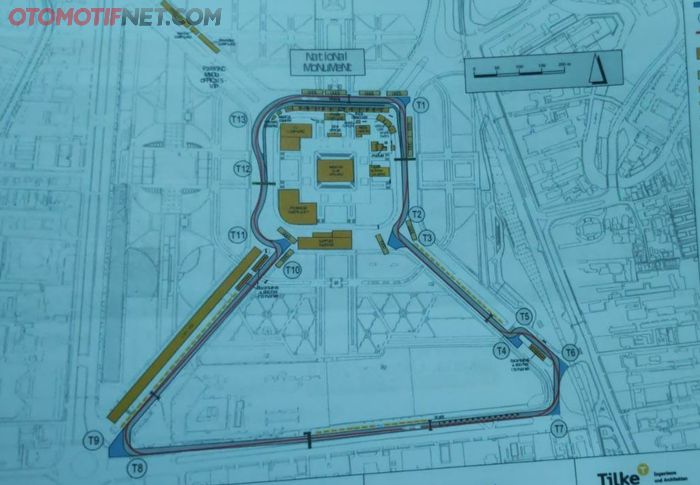Bocoran layout sirkuit Monas untuk balapan Formula E ePrix Jakarta tahun depan.